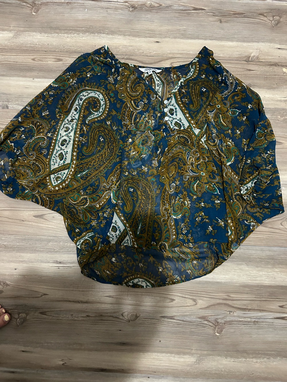 Tramp Paisley Button-Front Blouse in Teal and Olive